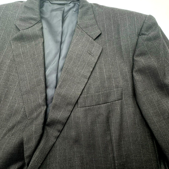 HICKEY FREEMAN Men's 46L Black Stripe Wool Blazer Suit Jacket Neiman‎ Marcus USA - Picture 1 of 12